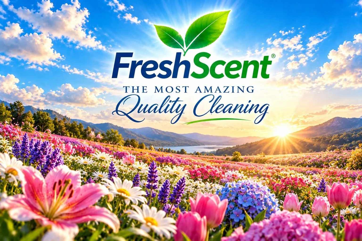FreshScent: the most amazing quality cleaning, over a field of flowers