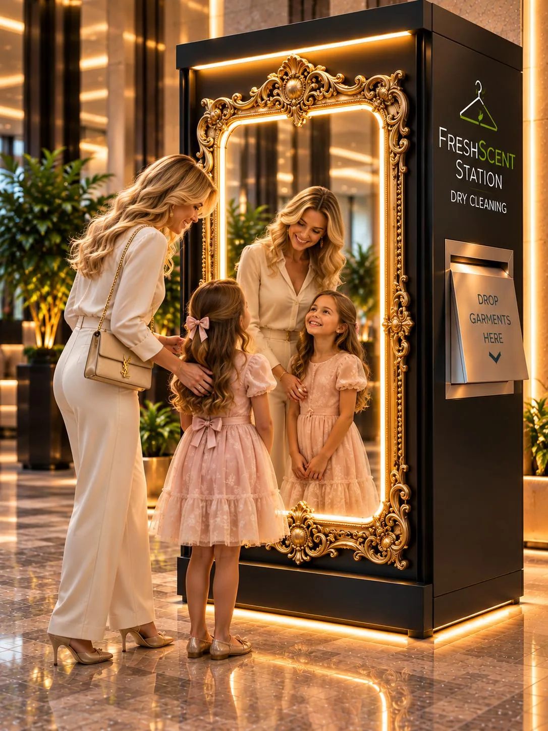 A FreshScent Station finished as an ornate gold mirror